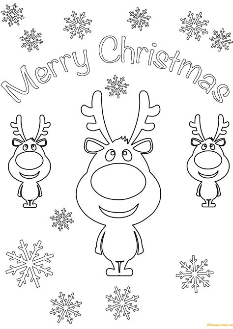 Reindeer Merry Christmas Cards Coloring Page Free Printable Coloring