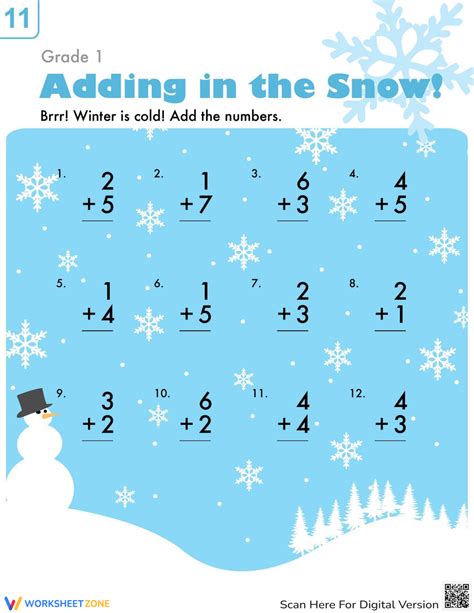 Addition In The Snow Worksheet
