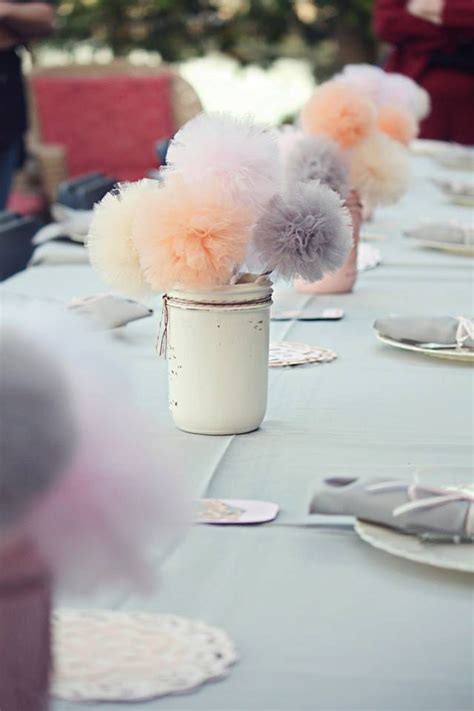 Mason Jar Tulle Pom Pom Centerpiece Wedding By Uptownabby On Etsy
