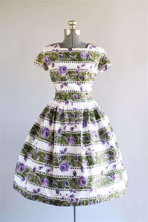 This Amazing 1950s Cotton Dress Features A Gorgeous Purple Rose Print
