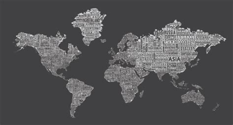 1 World Text Map Wall Mural Inverse Grey Modern Wall Decals By 1