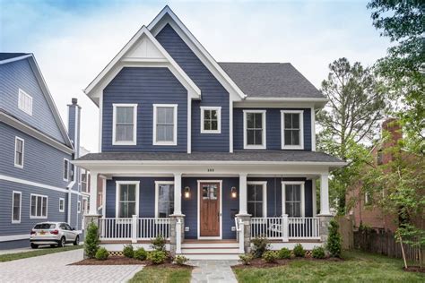 Navy Blue Craftsman Inspired Exterior Of Custom Home By Bcn Homes In