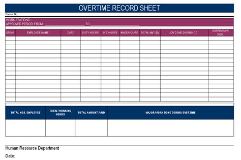 Overtime Record Sheet Format Samples Word Document Download