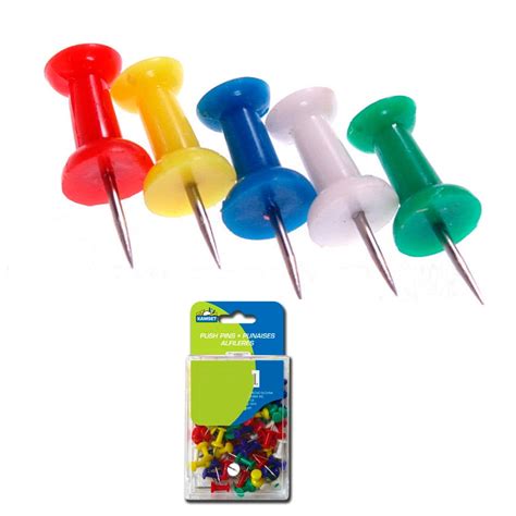 Office Equipment Supplies PUSH PIN ASSORTED PACK MULTI COLOURED PUSH
