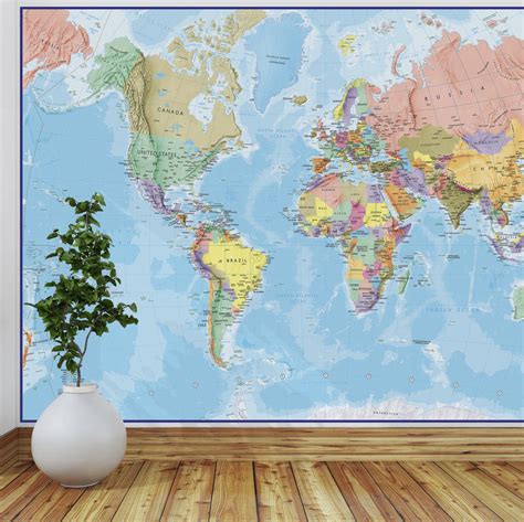 Giant World Map Mural Blue Ocean By Maps International