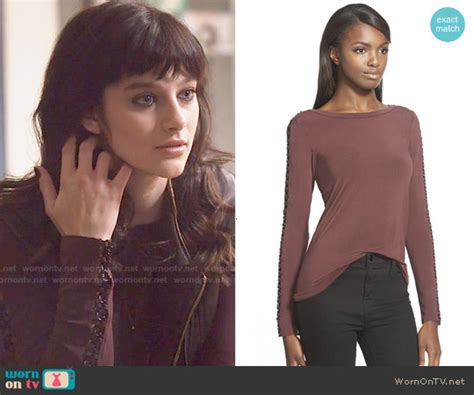 Wornontv Laylas Burgundy Long Sleeved Top With Leather Stitched Sleeves On Nashville Aubrey