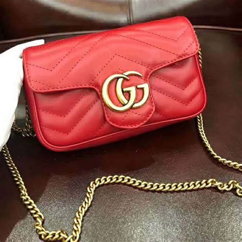 Gucci Gg Women Gg Marmont Matelassé Leather Super Mini Bag Red Lulux