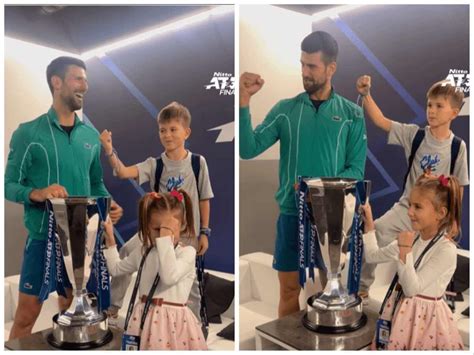 Watch Novak Djokovic Teaches Kids Stefan And Tara Posing With Trophies