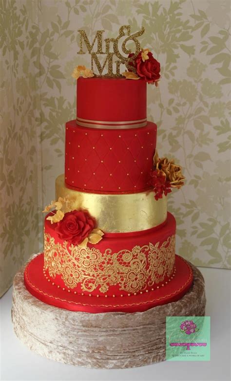 Red And Gold Wedding Cake Decorated Cake By Cakes Cakesdecor