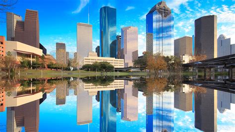 Sky Height Buildings In Texas With Reflection On Lake Hd