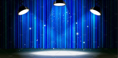 Blue Curtain With Bright Spotlight Custom Designed Illustrations