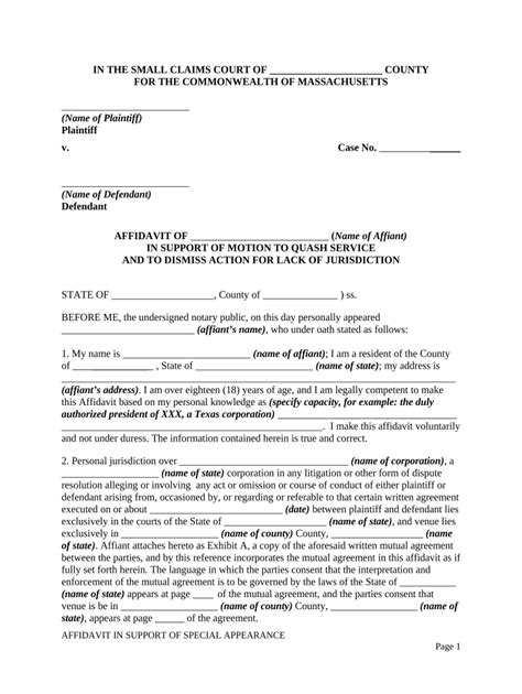 Massachusetts Affidavit Form Fill Out And Sign Printable Pdf Template