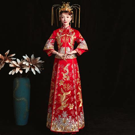 bride cheongsam vintage chinese style wedding dress retro toast clothing lady embroidery phoenix