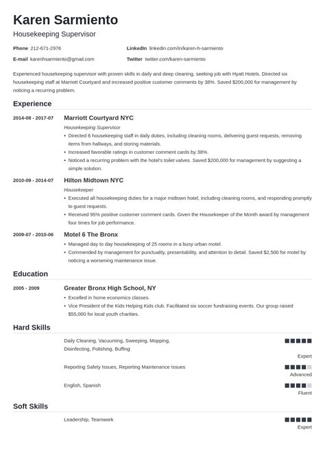 Do you want a resume that's simple, sleek, and to the point? Hotel Housekeeper Resume | louiesportsmouth.com
