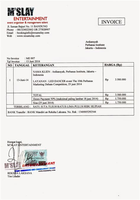 Contoh Invoice Tagihan Jasa Konsultan Homecare