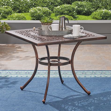 Clayton Outdoor Square Cast Aluminum Dining Table Shiny Copper