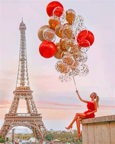 Girl Holding Balloons In Eiffel Tower New Paint By Numbers