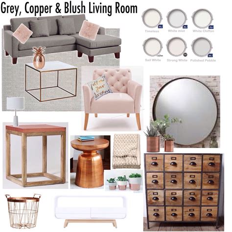 Gray Copper Blush Living Room Decor Mood Board Copper
