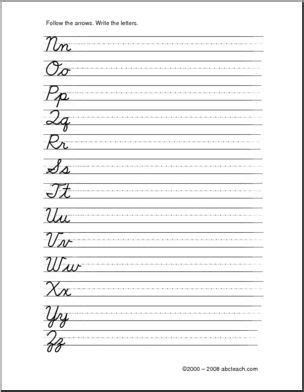 Use this printable worksheet to help your child practice writing in script with a simple tracing activity that includes every letter of the alphabet! Cursive Alphabet - Letters - Handwriting Practice ...