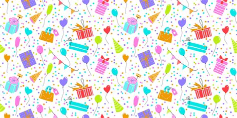Celebration Vector Seamless Pattern With T Boxes Confetti Balloons