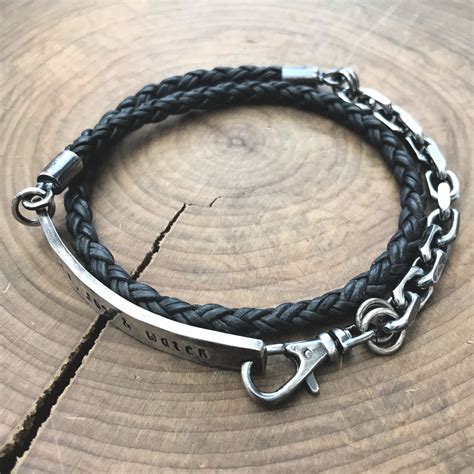 Personalized Mens Silver And Leather Bracelet Brent Bracelet Ptw