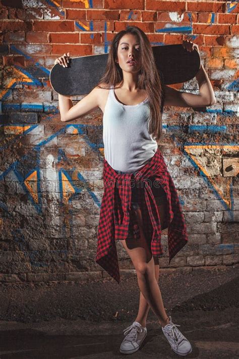 Teen Girl With Skate Boardrs Urban Lifestyle Stock Image Image Of