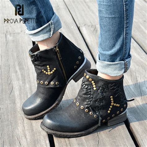 Prova Perfetto Black Anker Boots For Women Platform Short Booties