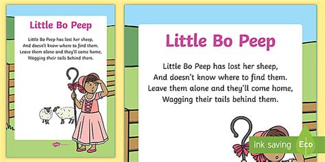 Little Bo Peep Nursery Song Poster Teacher Made