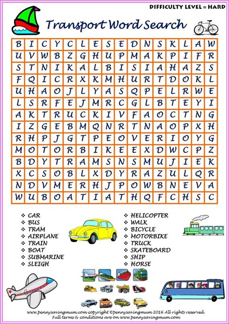 Transport Word Searches Easy And Hard Versions With Answers Penny