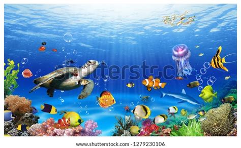 Blue Ocean Aquarium Background Stock Photo Edit Now 1279230106