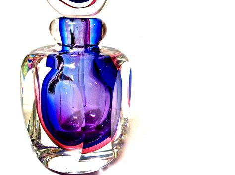 Murano Perfume Bottle Sommerso Art Glass Vintage Clear Blue Etsy