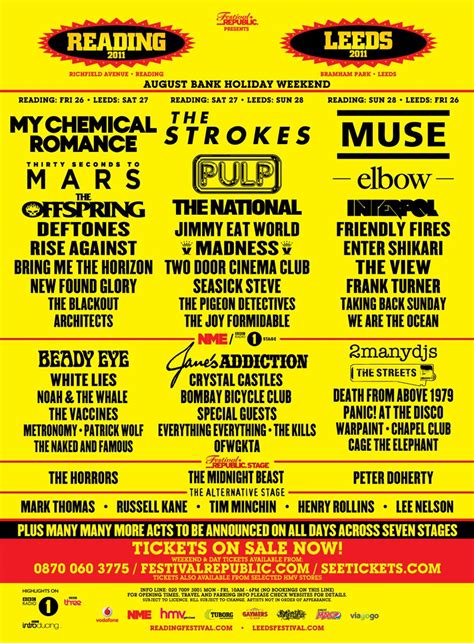 Since his passing, the download 2016 lineup poster has included a picture of lemmy's famous cowboy hat, and had the. Jane's Addiction playing the 2011 Reading Festival ...