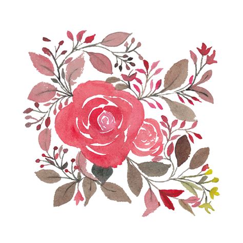 Creative Watercolor Pink Roses Leaves And Branches 1999801 Vector Art