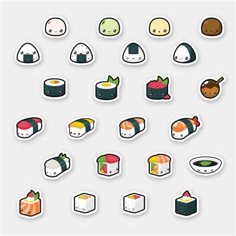 Amazingly Cute Kawaii Sushi Cartoons Sticker Zazzle Sushi Cartoon