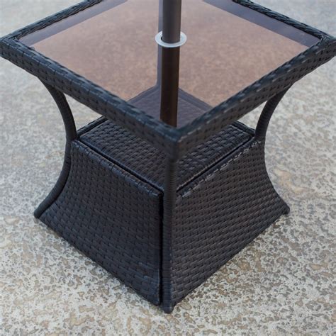 Finish available in matte red, matte gold, matte black, matte teal, or matte white. Patio Square Side Table with Glass Top and Umbrella Hole ...