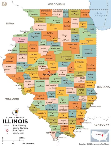 Illinois State Wall Map With Counties 60w X 79h Vinyl