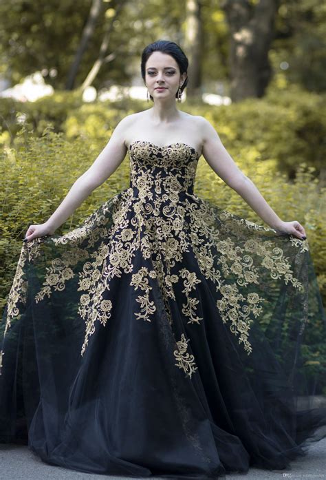 Discount 2019 New Gold Black Gothic Wedding Dress