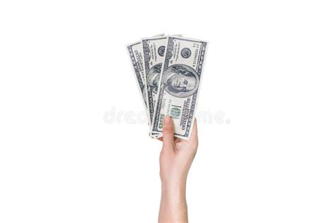 Hand Holding Dollars Isolated On White Cash In A Woman S Hand Stock