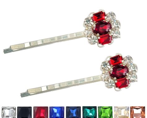 Red Rhinestone Hair Pins