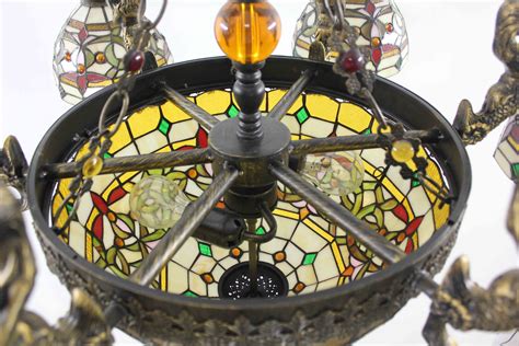 This charming stained glass pendant light has an airy feel and features dainty spring colors of pink and green on a clear textured glass base. Tiffany Chandelier Stained Glass Lamp Ceiling Pendant ...