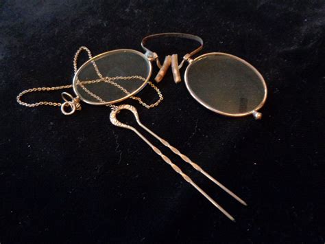 Antique Nose Clip Eye Glasses Pince Nez With Gold Gold Rimmed Glasses Hair Pins Glasses