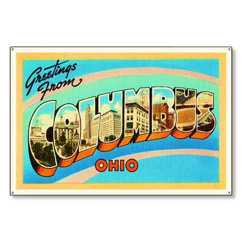 Columbus Ohio Oh Large Letter Postcard Metal Sign Wall Decor Steel