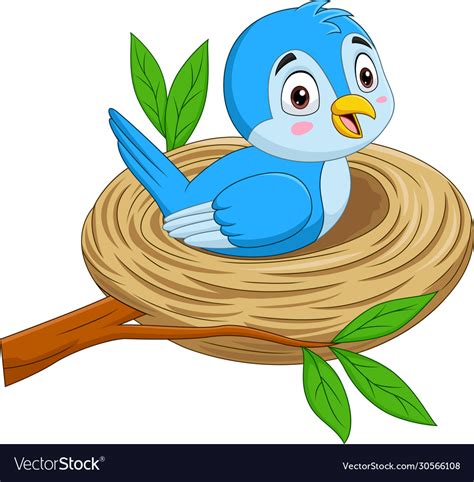 Cartoon Blue Bird Sitting In A Nest Royalty Free Vector