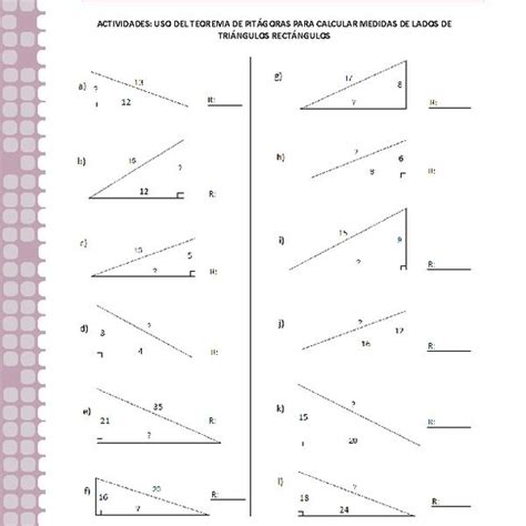 Uso Del Teorema De Pitágoras Para Calcular La Medida De Lados De