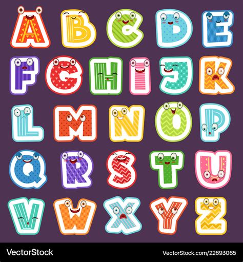 Cartoon Alphabet With Emotions Colored Cute Font Vector Image