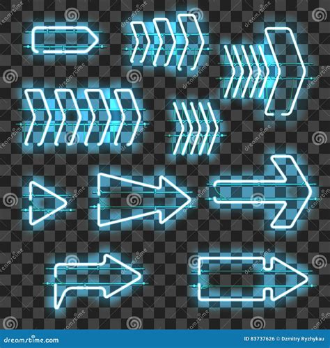 Set Of Glowing Blue Neon Arrows Stock Vector Illustration Of Glow