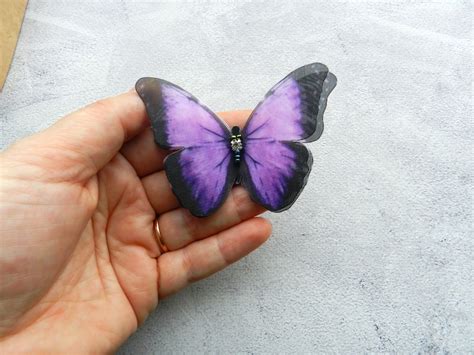 Silk Purple Butterflies Hair Pins Set With Three Layer Wings Etsy