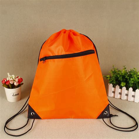 Wholesale D Polyester Drawstring Backpack Printed Drawstring Bag With Zipper Pocket Buy