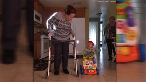 Precious Moment 95 Year Old Teaches Great Granddaughter To Walk