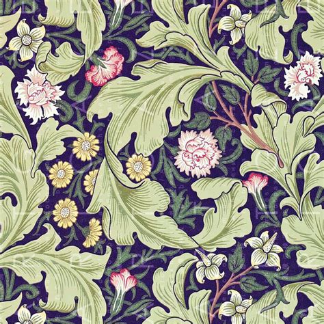 William Morris Design Colorful Flowers Striking Wall Paper Etsy